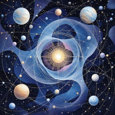 The primary subject of the image is a blue and purple nebula, which is the main object, scene, or focus of the image. The setting is a space filled with various celestial bodies, including planets and moons, which are visible in the background. The visual style of the image is digital art, as it is a detailed and intricate representation of the nebula and its surroundings. The dominant colors in the image are blue and purple, creating a serene and calming atmosphere.
